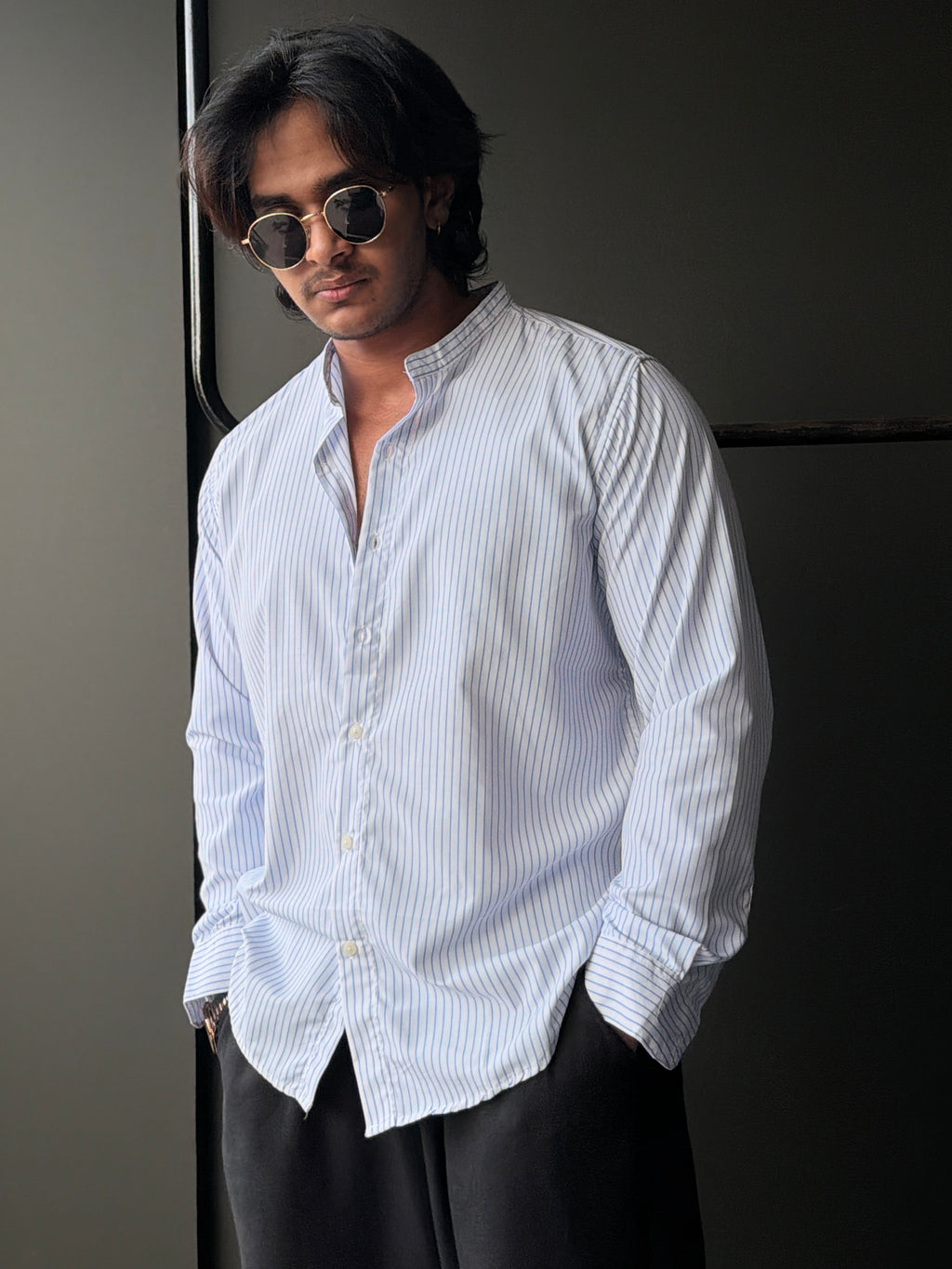 Pearlestatestripe Chineseneck Fullsleeve Shirt
