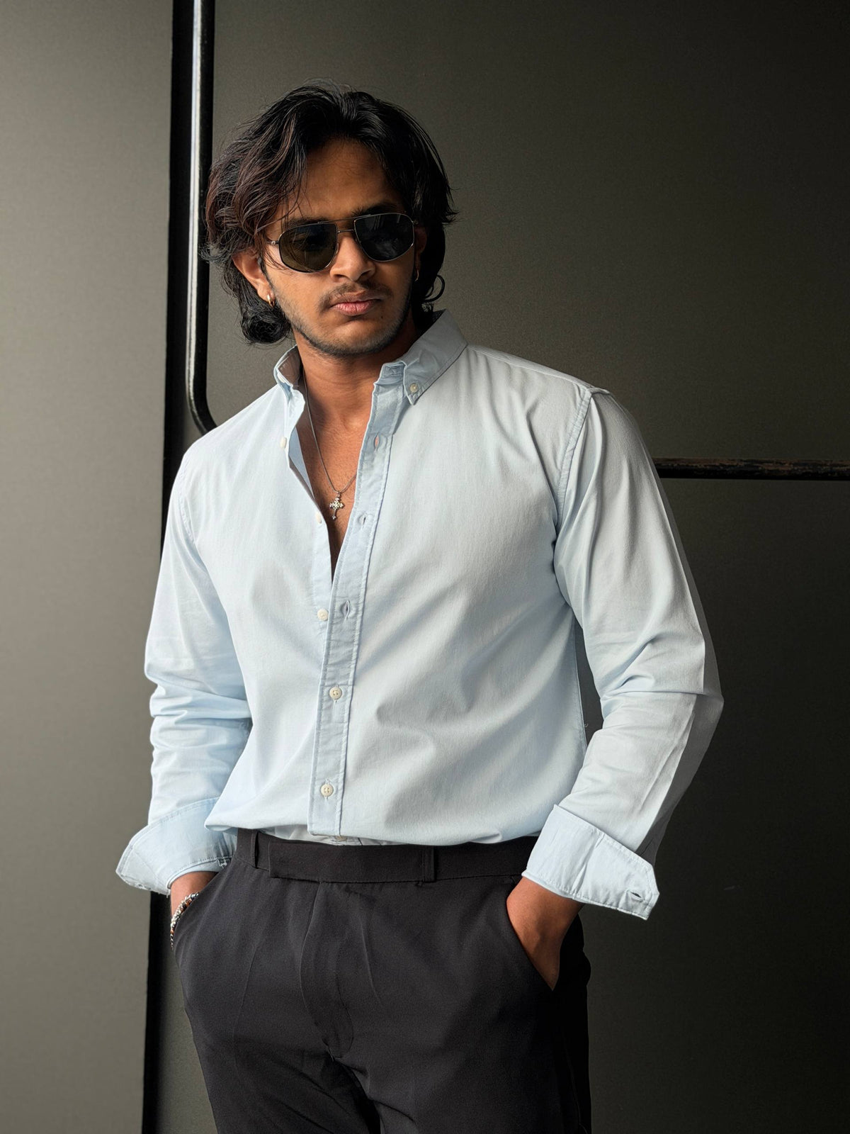 Regent Ice Blue Plain Oxford       FullSleeve Shirts