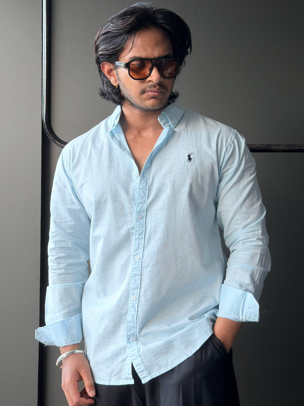 Ice Blue Linen Plain           FullSleeve Shirt