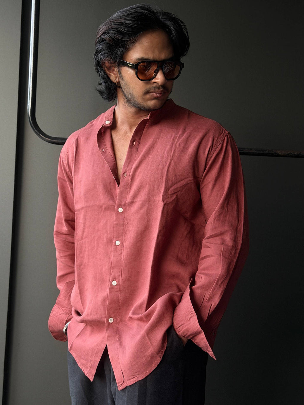 Merlot Rose Linen Fullsleeve Shirt
