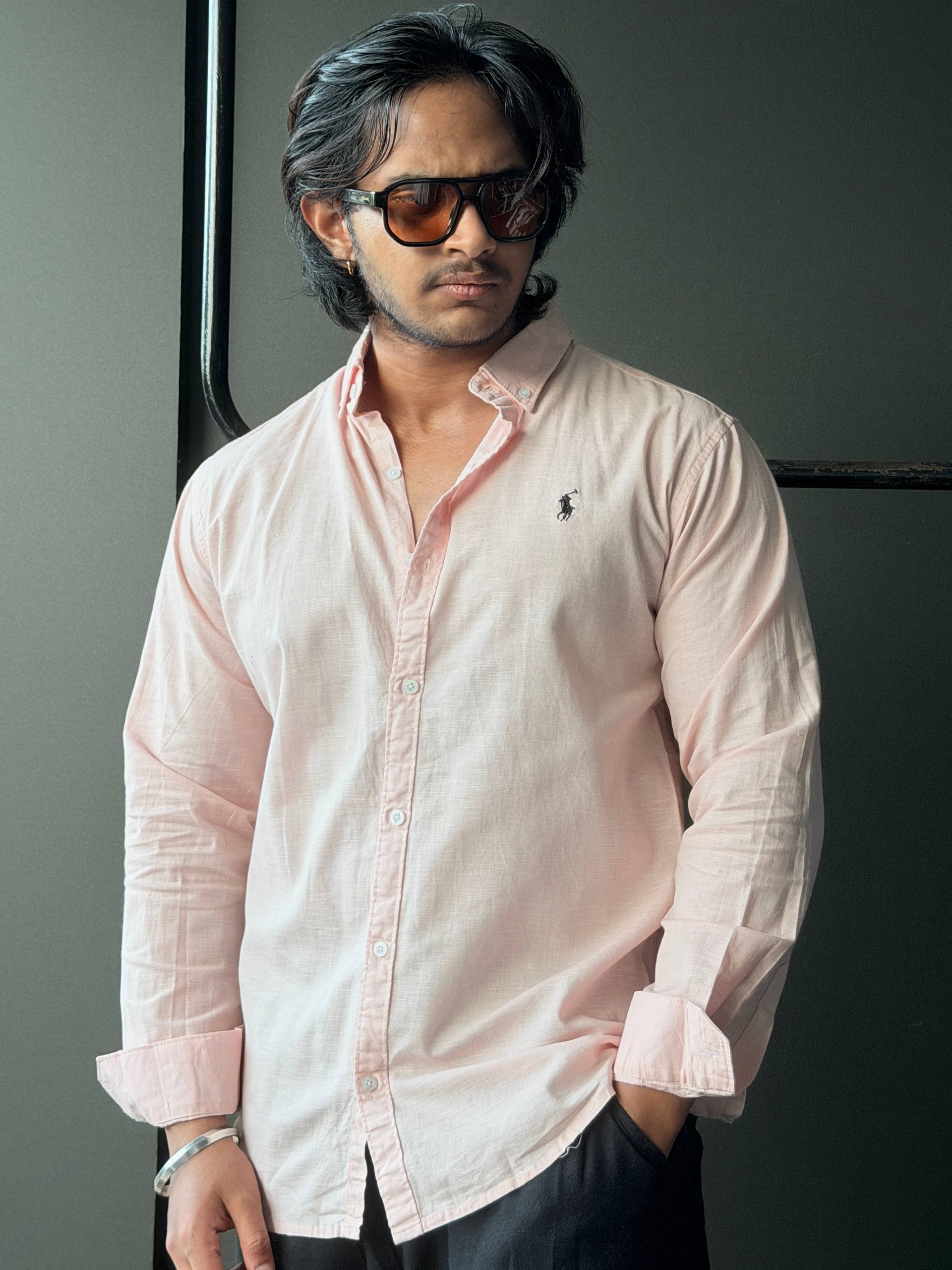 Blush Pink Linen Plain       FullSleeve Shirt