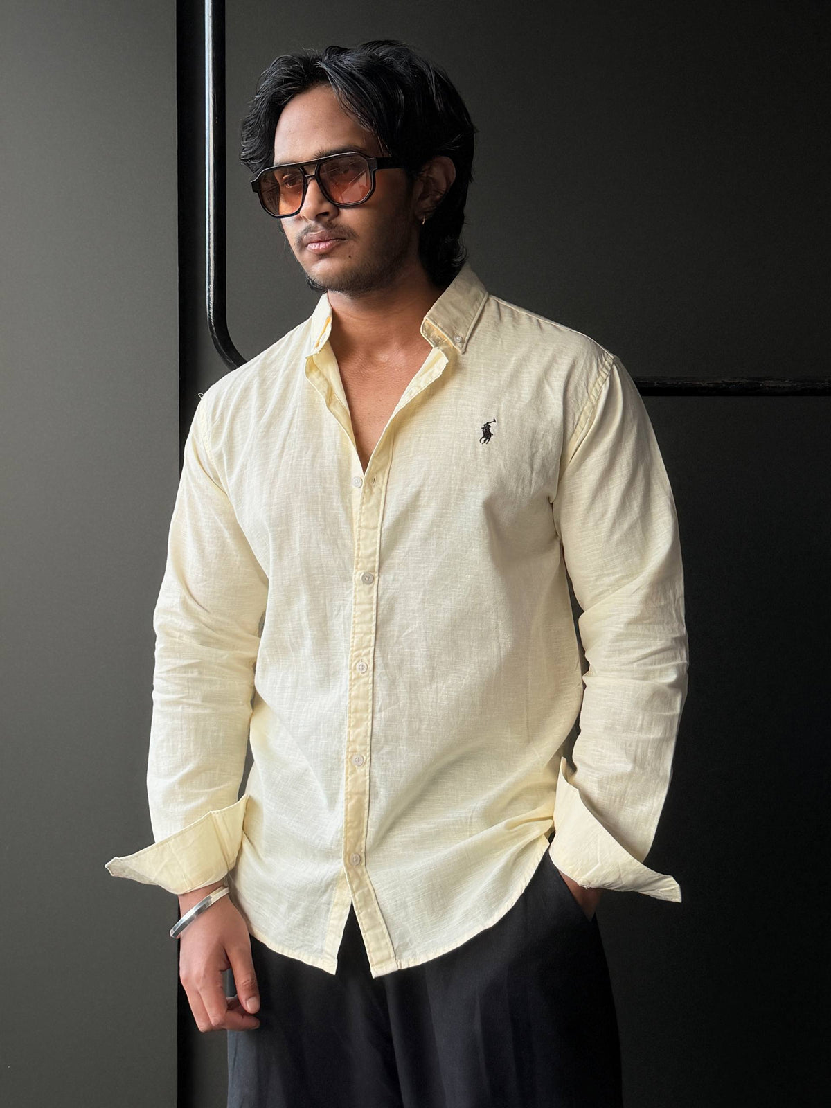 Butter Yellow Linen Plain FullSleeve Shirt