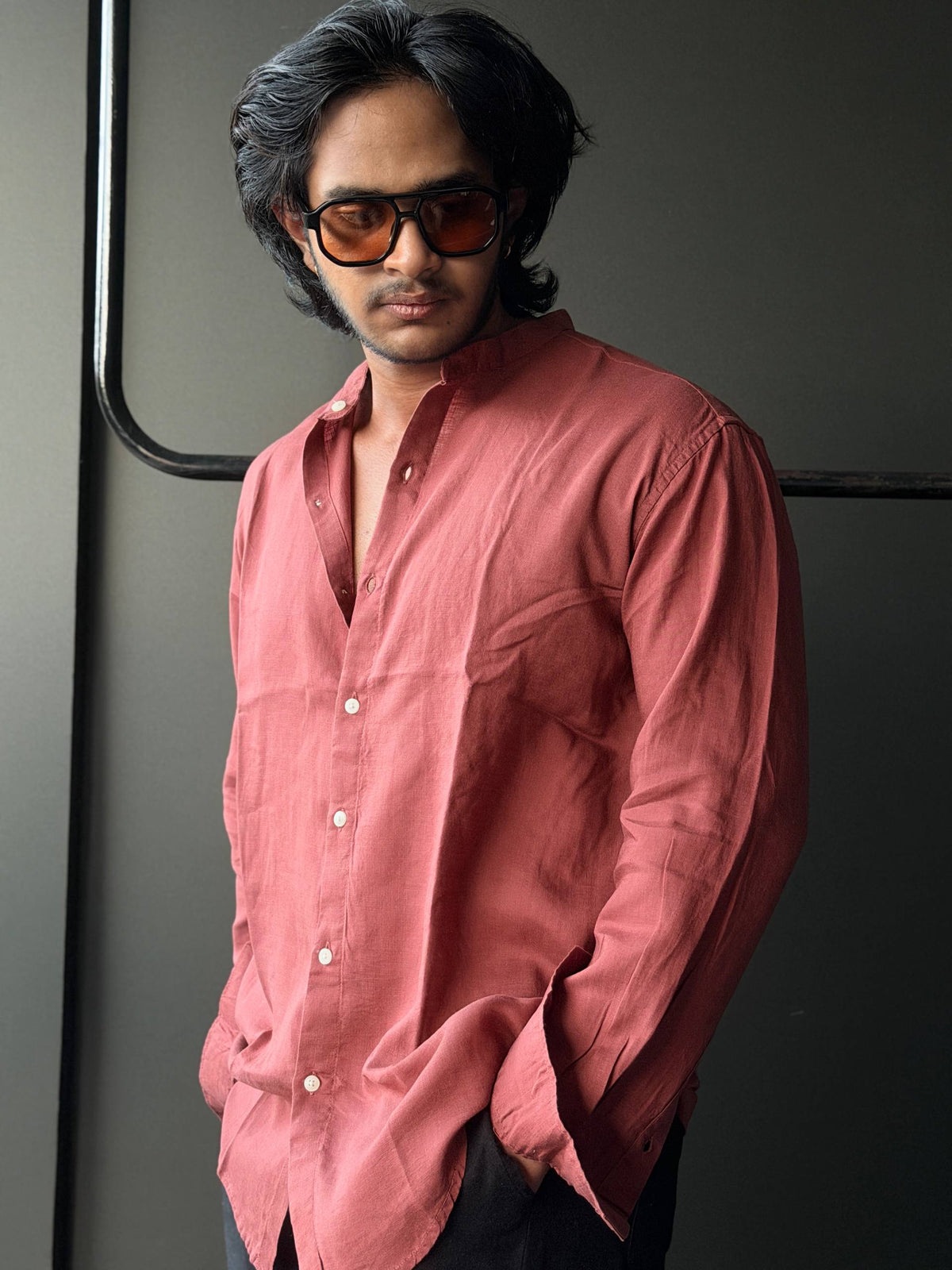 Merlot Rose Linen Fullsleeve Shirt