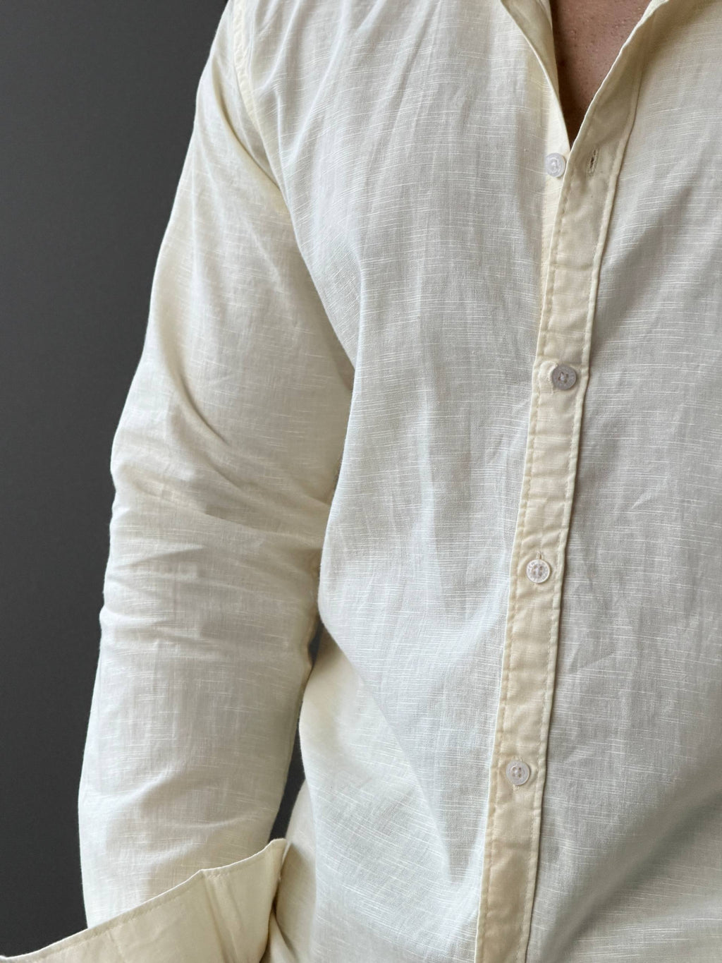 Ivory Cream Linen Plain    FullSleeve Shirt