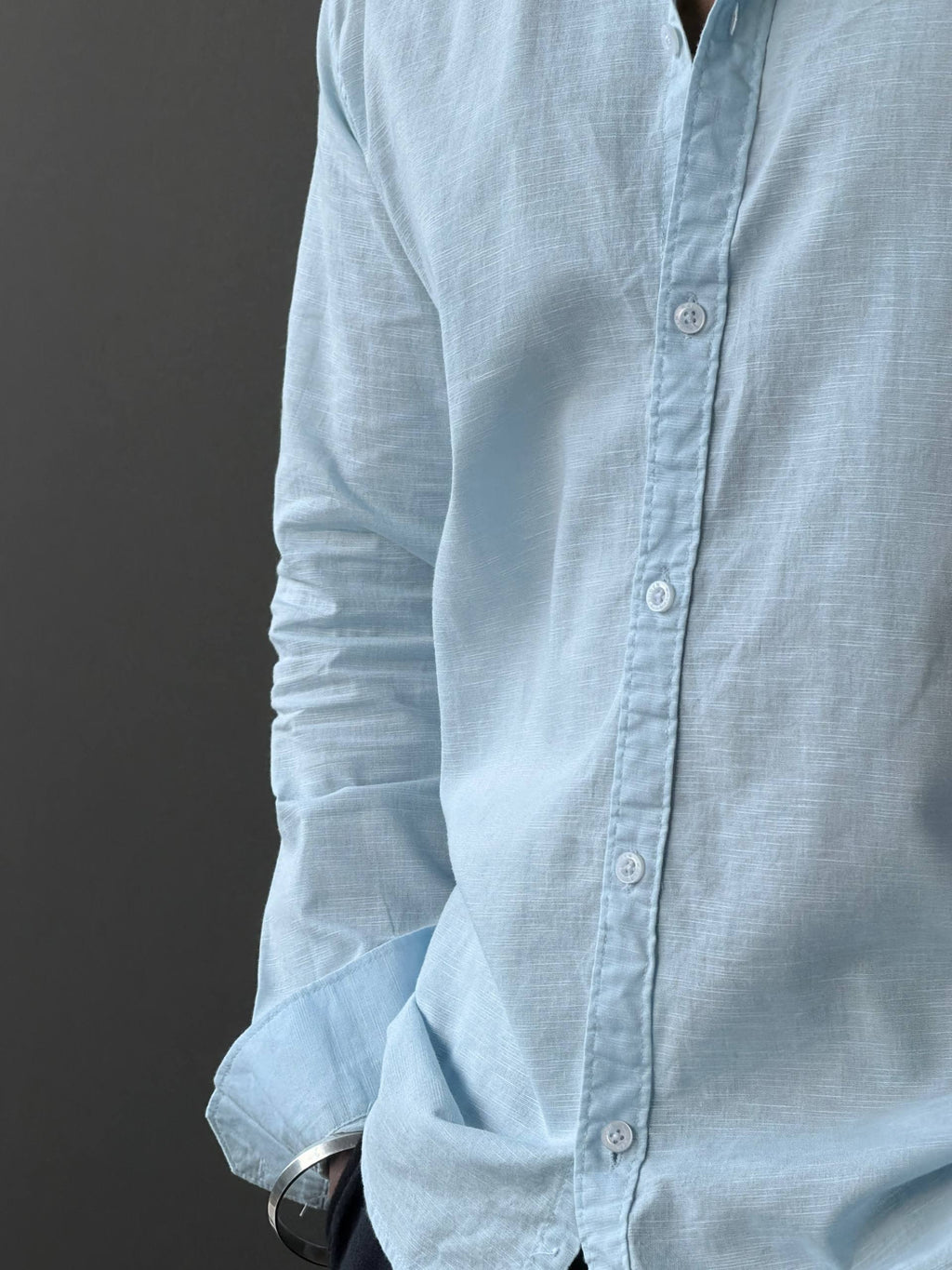 Ice Blue Linen Plain           FullSleeve Shirt