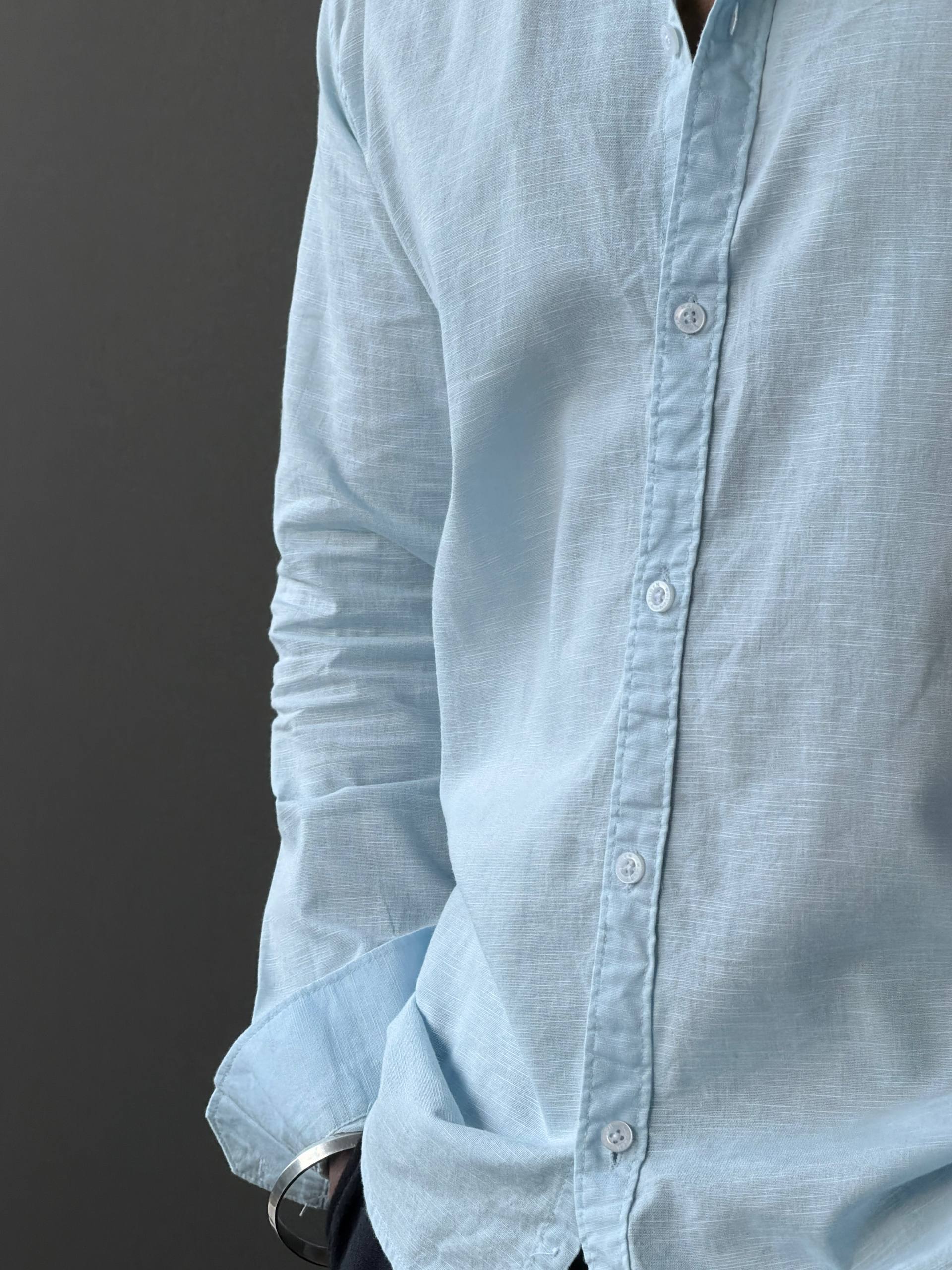 Ice Blue Linen Plain           FullSleeve Shirt