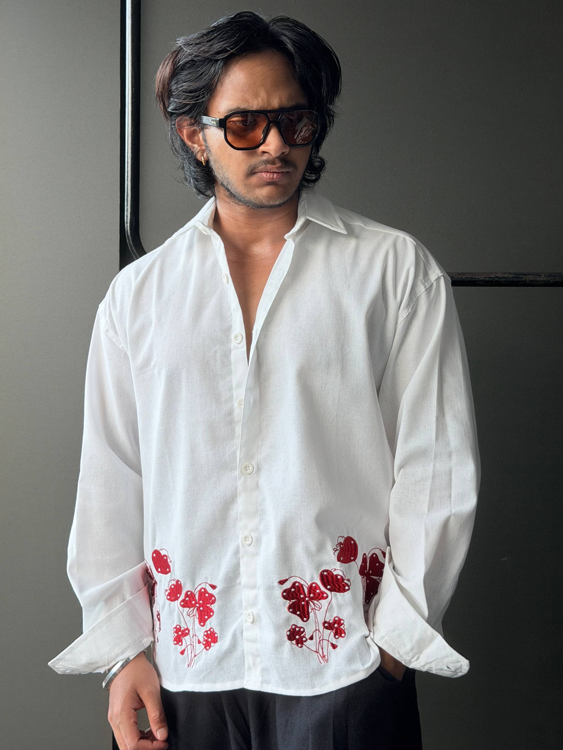 Crimson Poppy Embroidery  Fullsleeve shirts