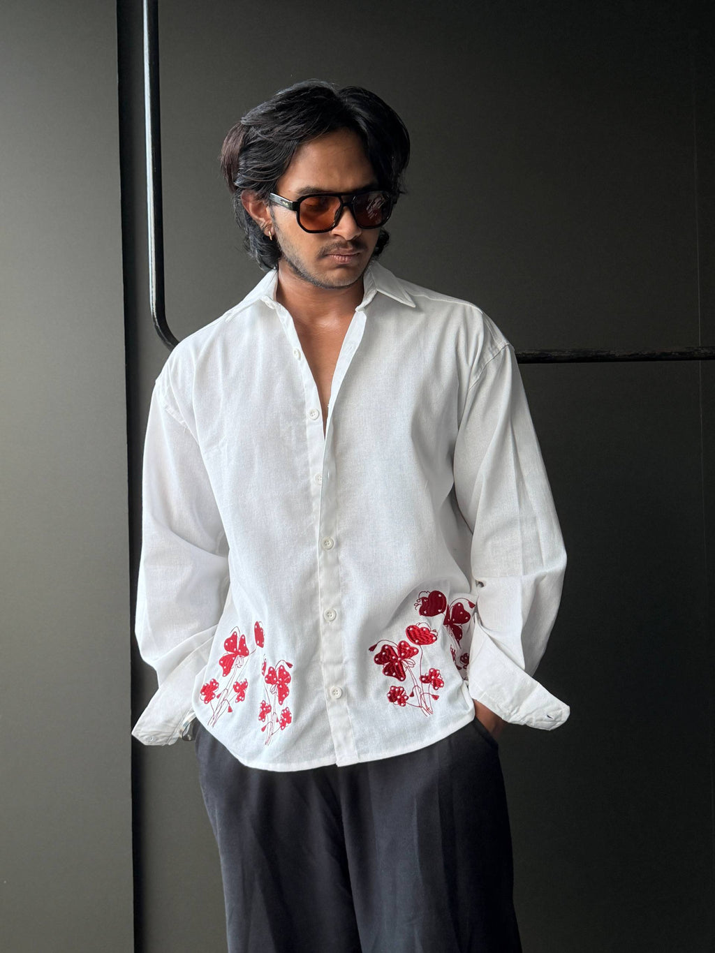 Crimson Poppy Embroidery  Fullsleeve shirts