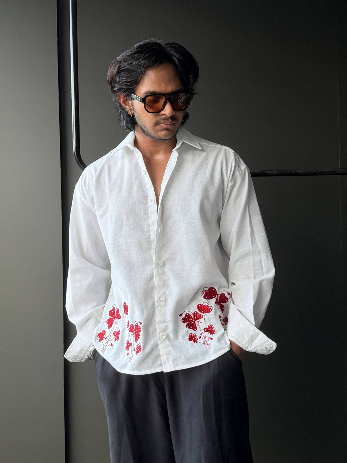 Crimson Poppy Embroidery  Fullsleeve shirts