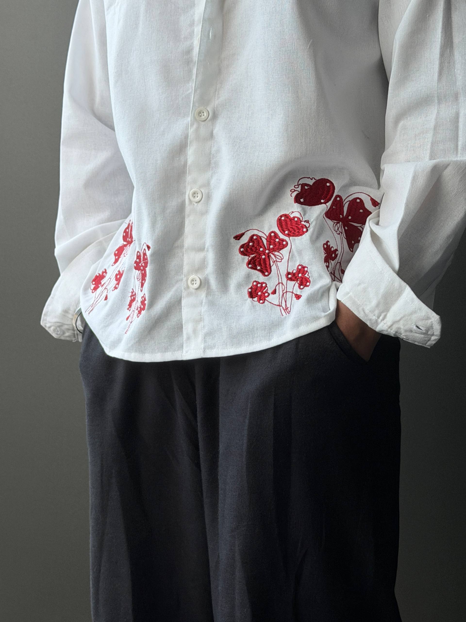 Crimson Poppy Embroidery  Fullsleeve shirts