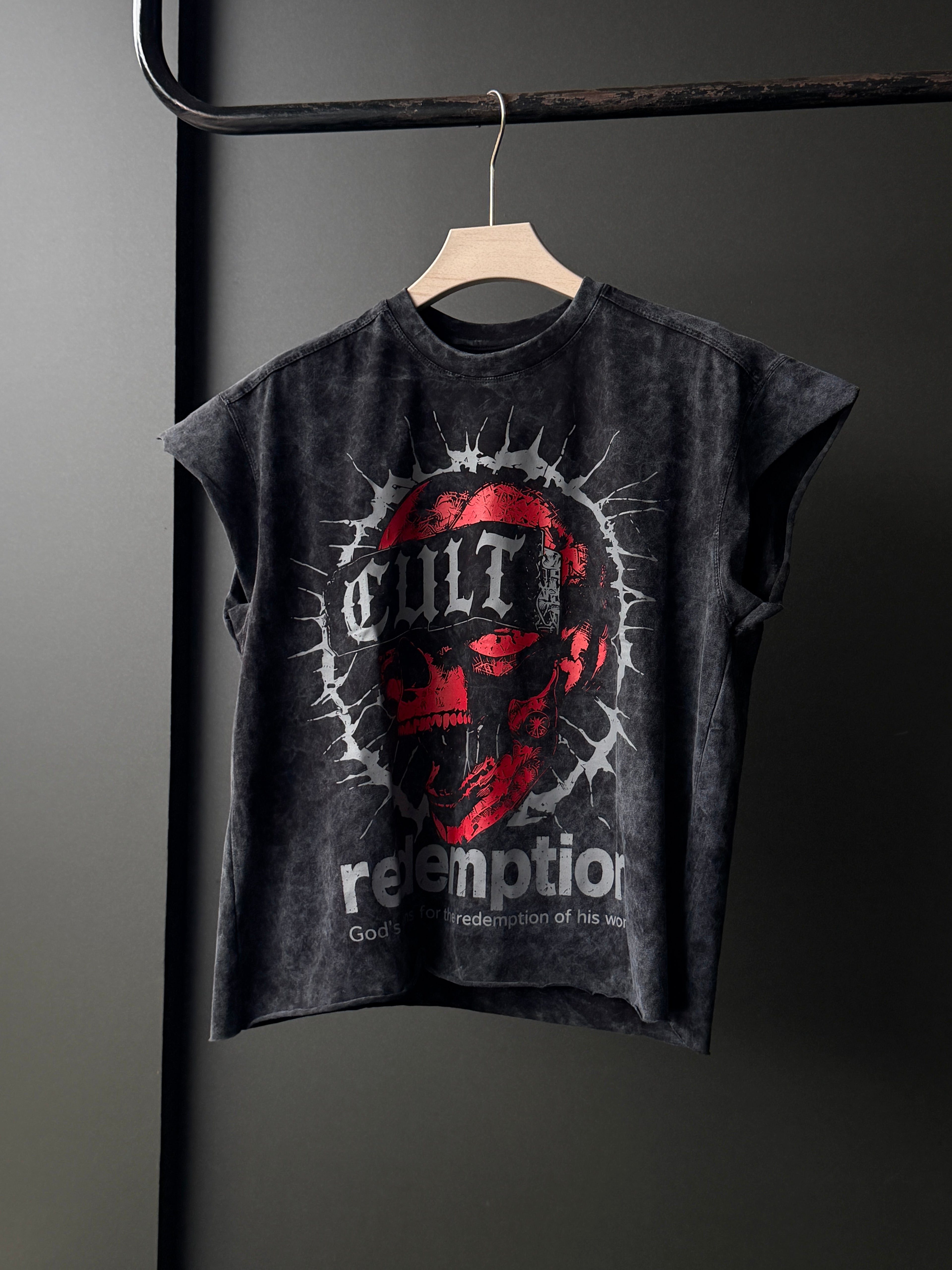 Redemption Skull Acid Wash Sleeveless Tshirt