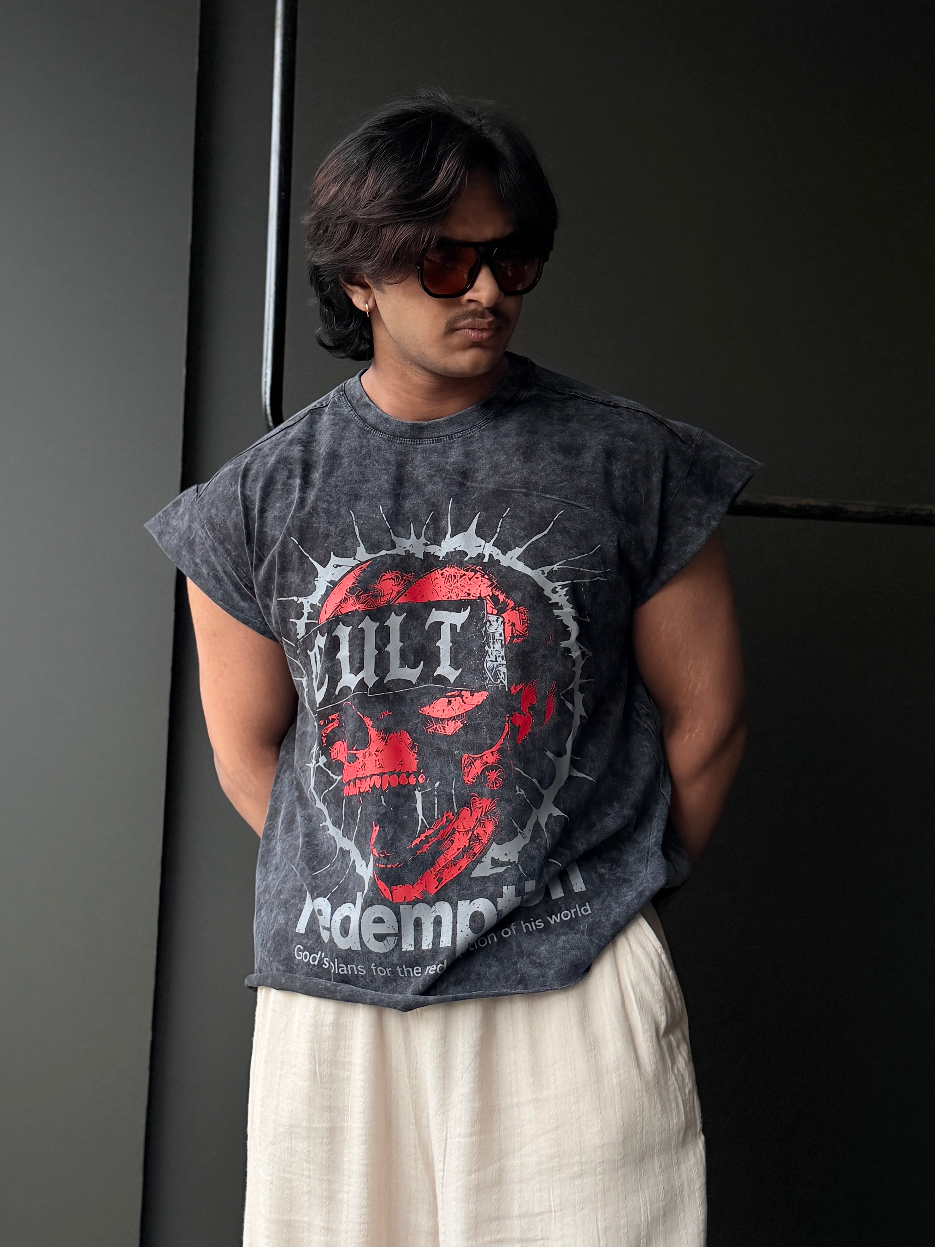 Redemption Skull Acid Wash Sleeveless Tshirt