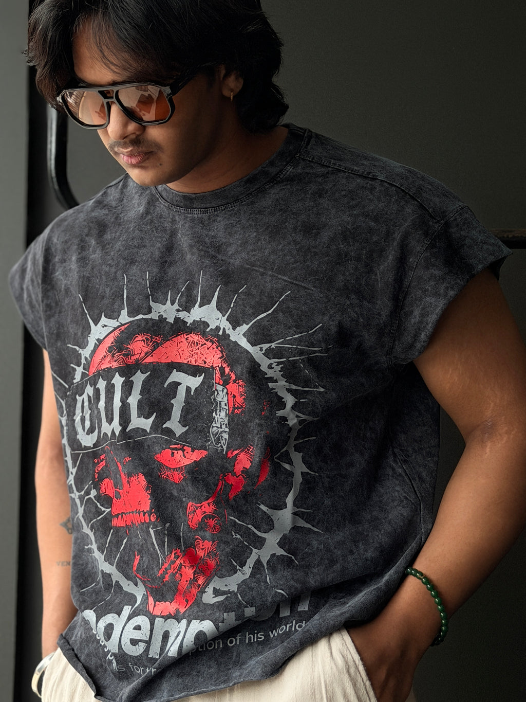 Redemption Skull Acid Wash Sleeveless Tshirt