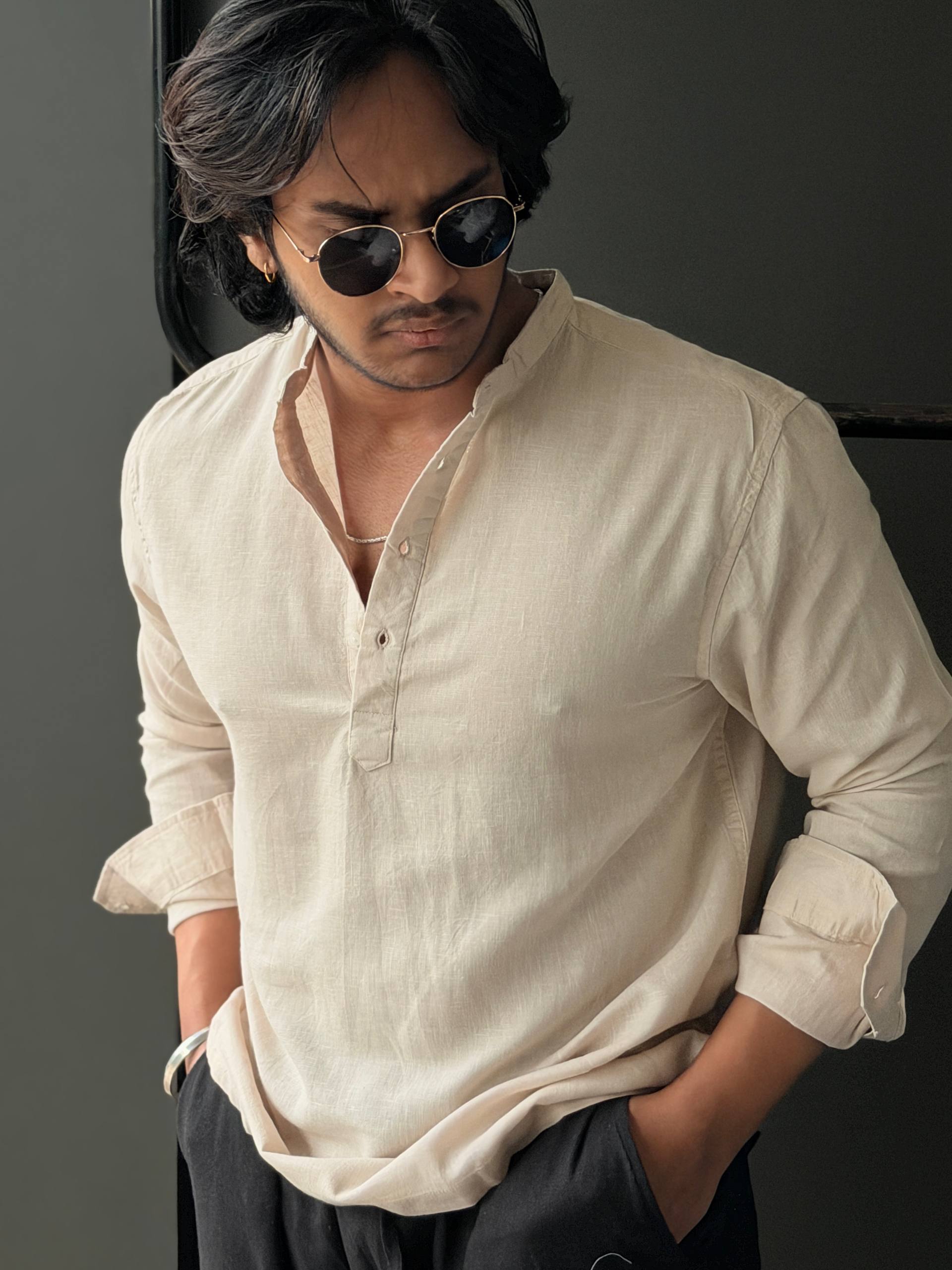 Varel Men's Premium Linen      Short Kurta Fullsleeve