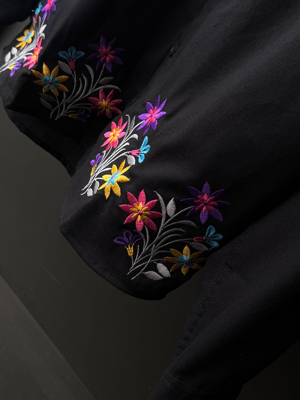 Midnight Bloom Black Embroidery Fullsleeve Shirt