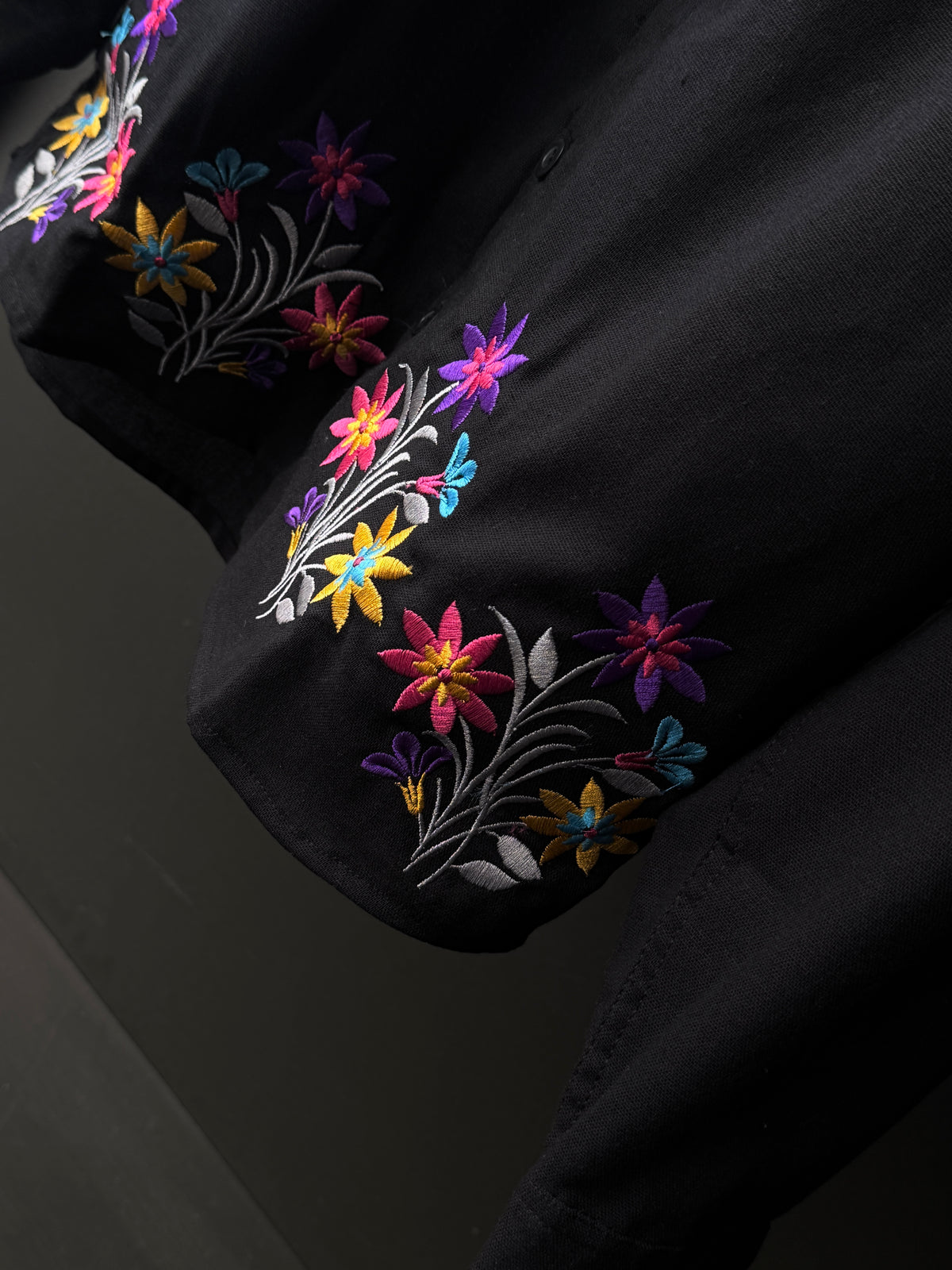 Midnight Bloom Black Embroidery Fullsleeve Shirt