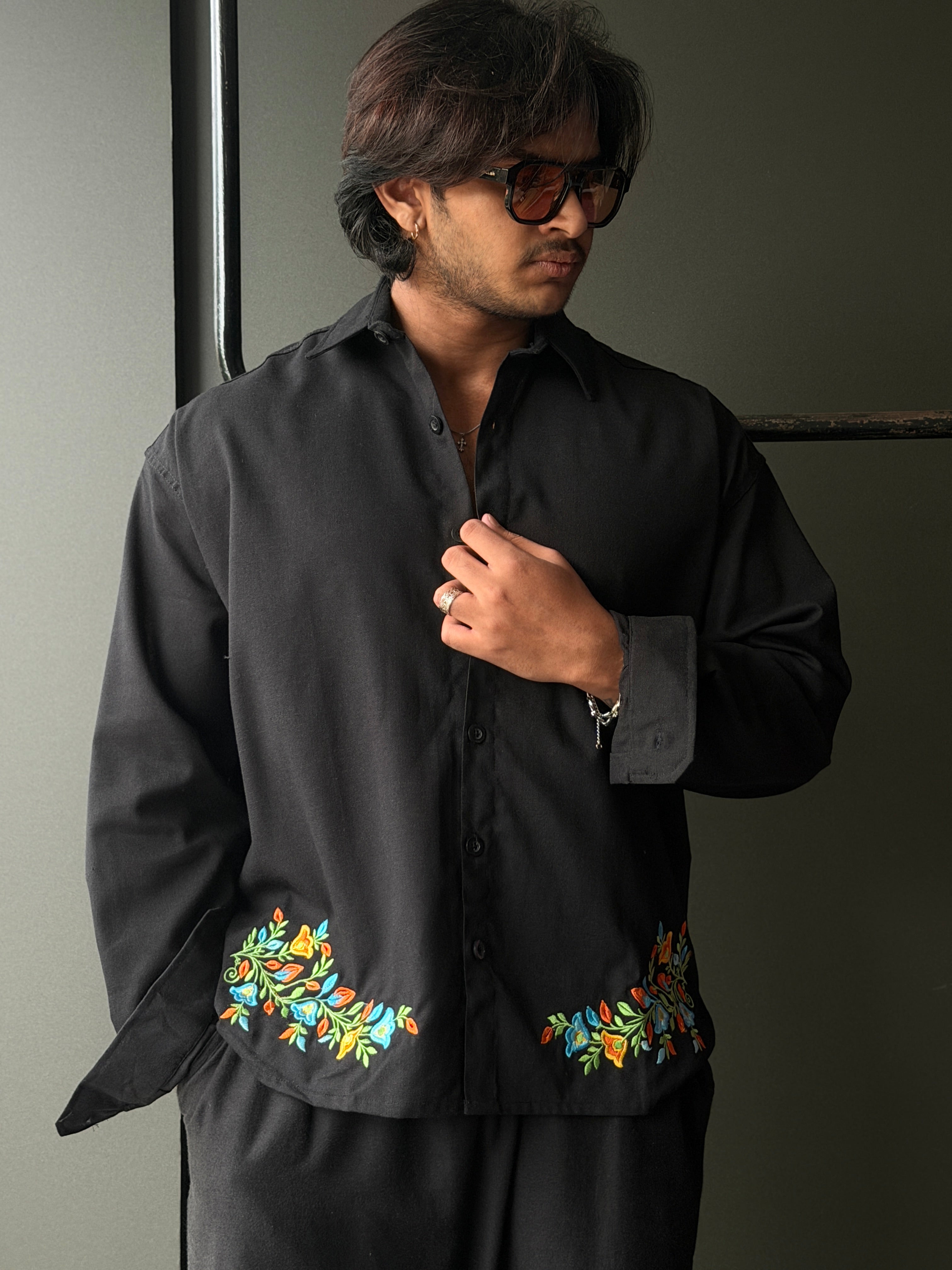 Black Orchid Embroidery Fullsleeve Shirts