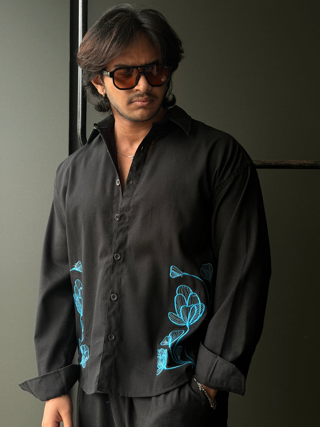 Blue Botanic Embroidery FullSleeve shirt
