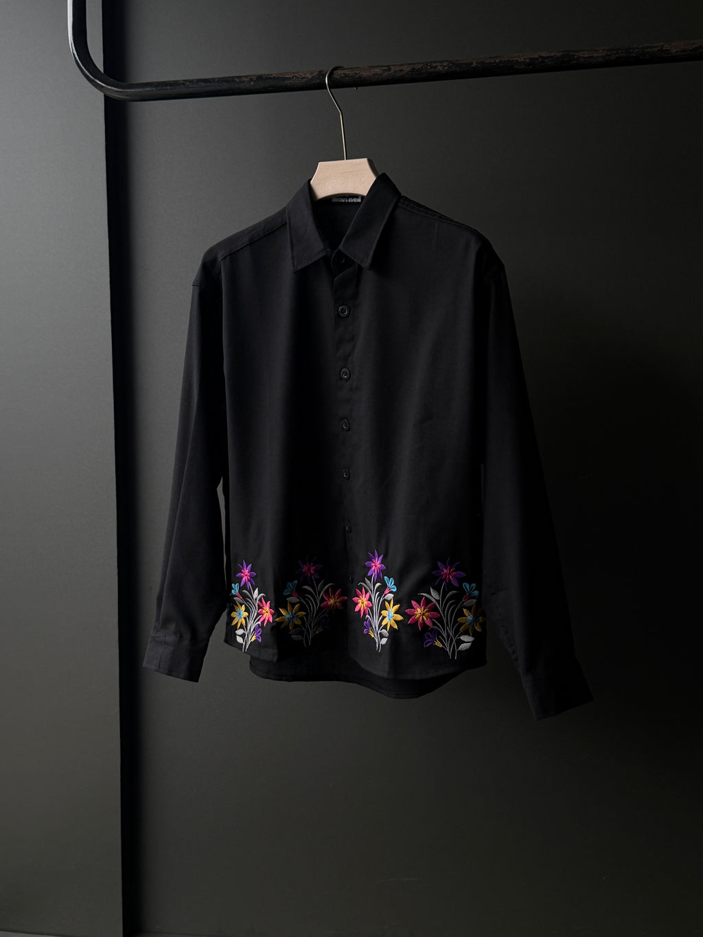 Midnight Bloom Black Embroidery Fullsleeve Shirt