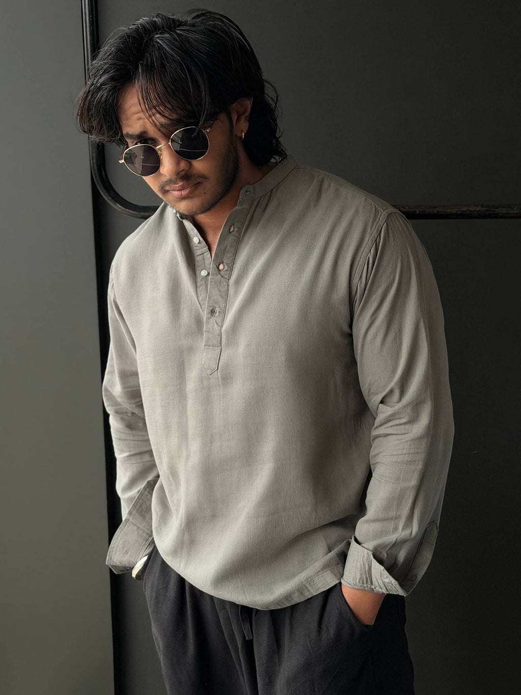 Varel Men's Premium Linen      Short Kurta Fullsleeve