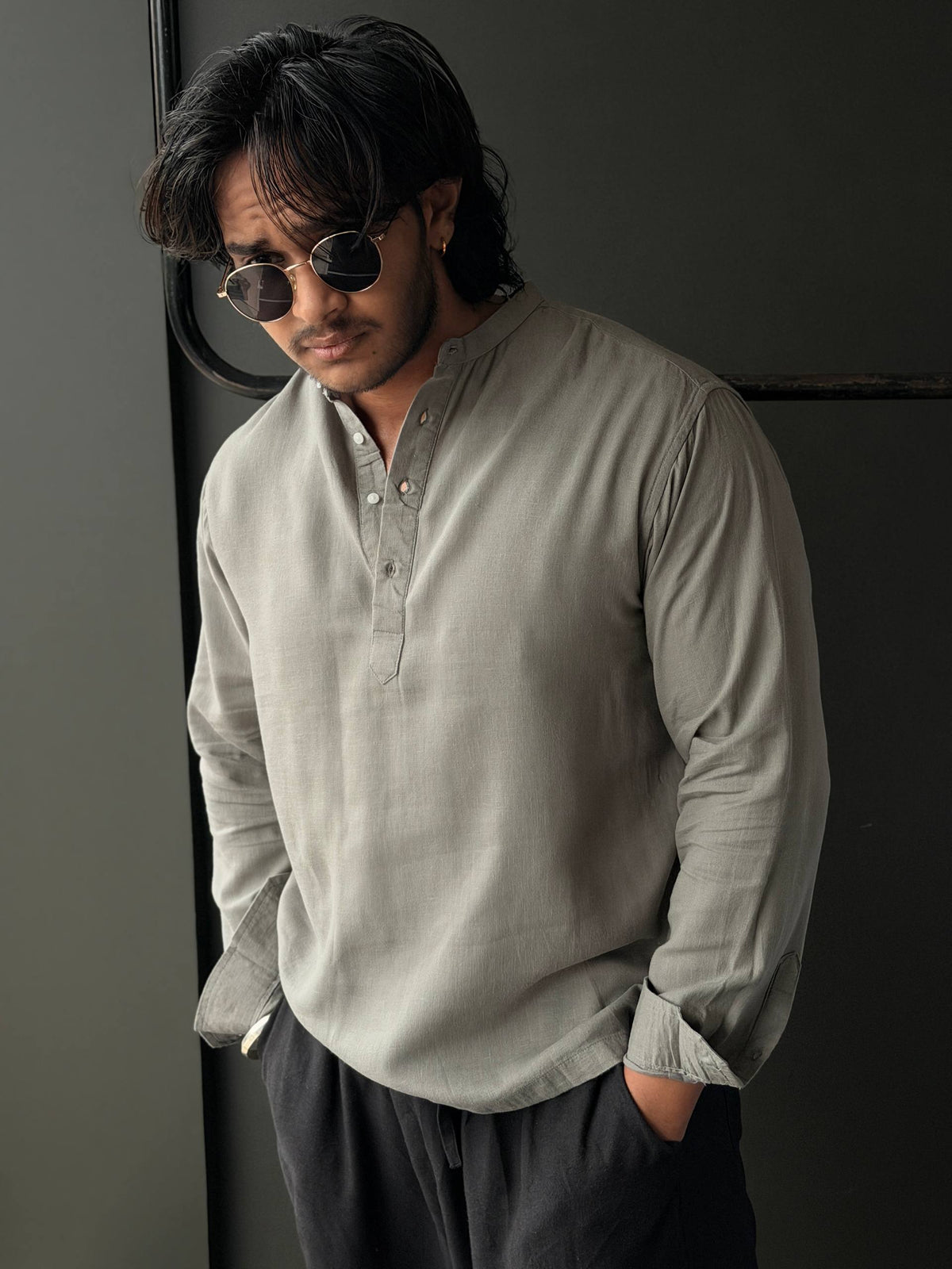 Varel Men's Premium Linen      Short Kurta Fullsleeve