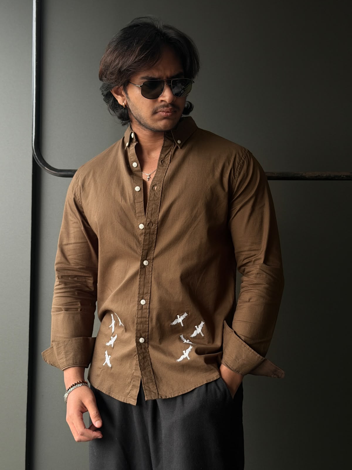 Brown Flight Embroidery    Fullsleeve shirt