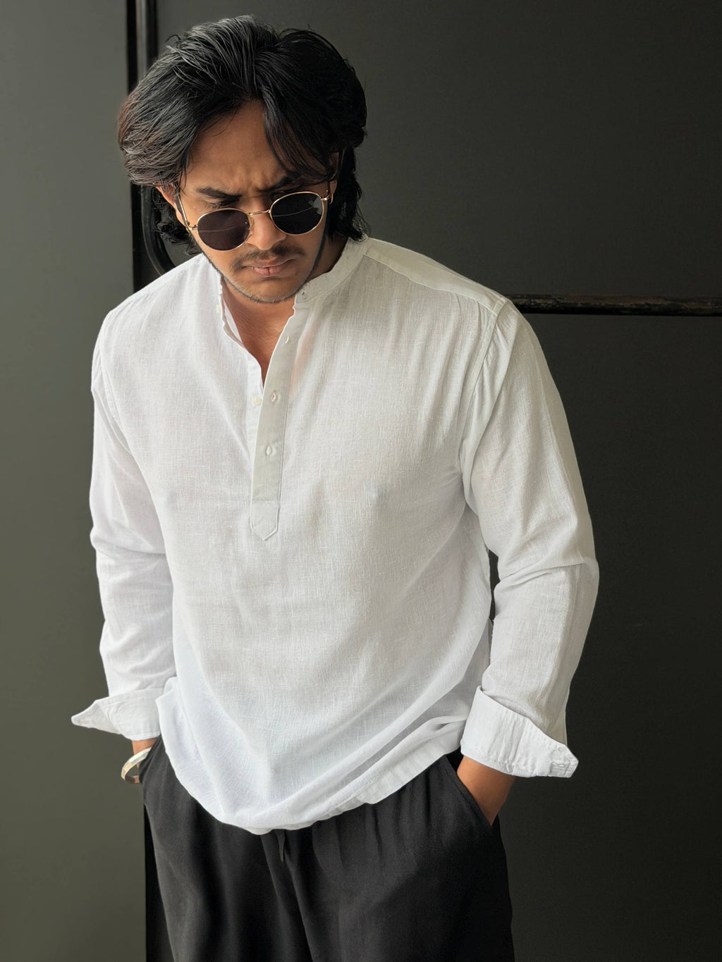 Varel Men's Premium Linen      Short Kurta Fullsleeve