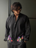 Midnight Bloom Black Embroidery Fullsleeve Shirt