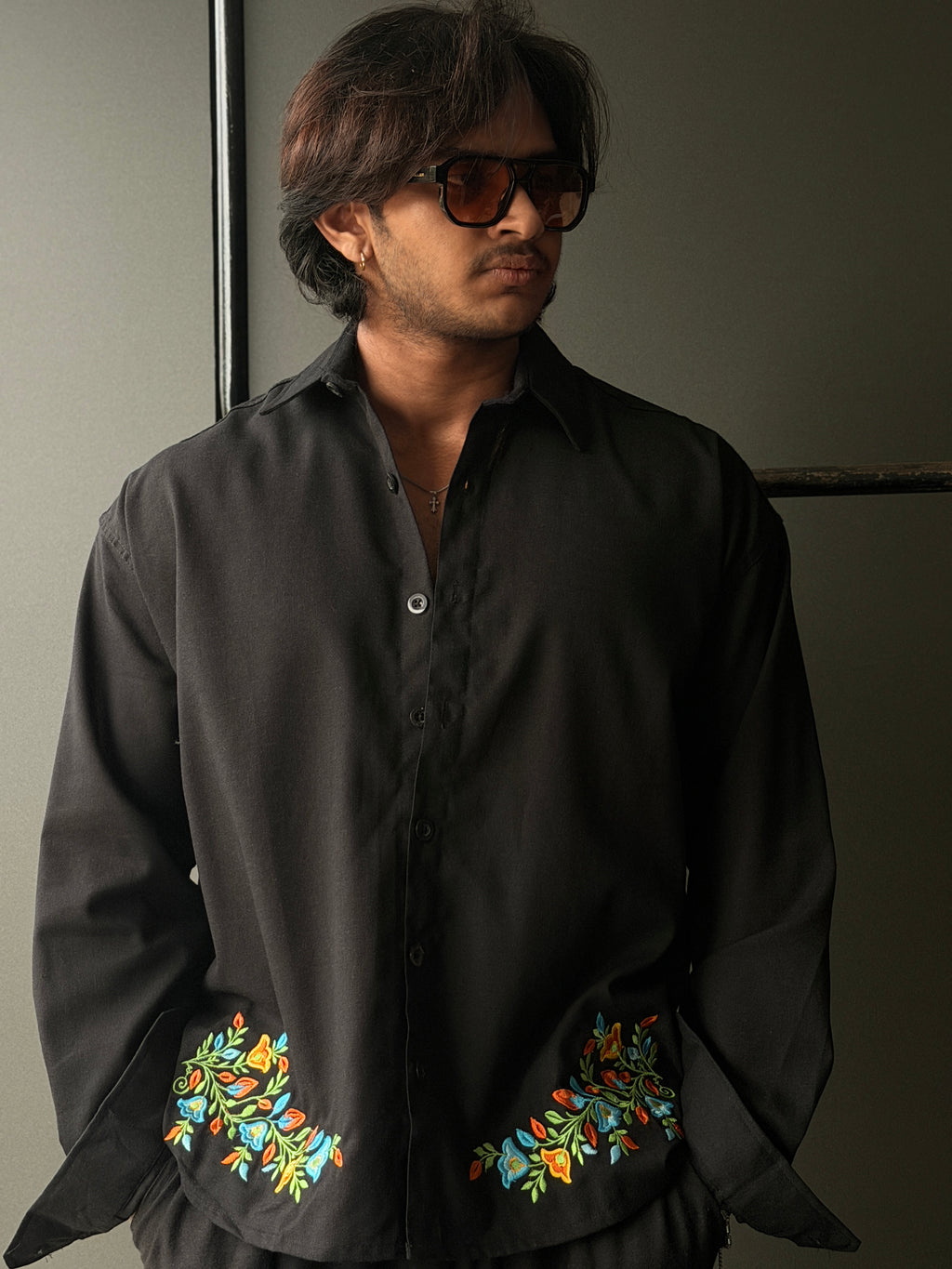 Black Orchid Embroidery Fullsleeve Shirts