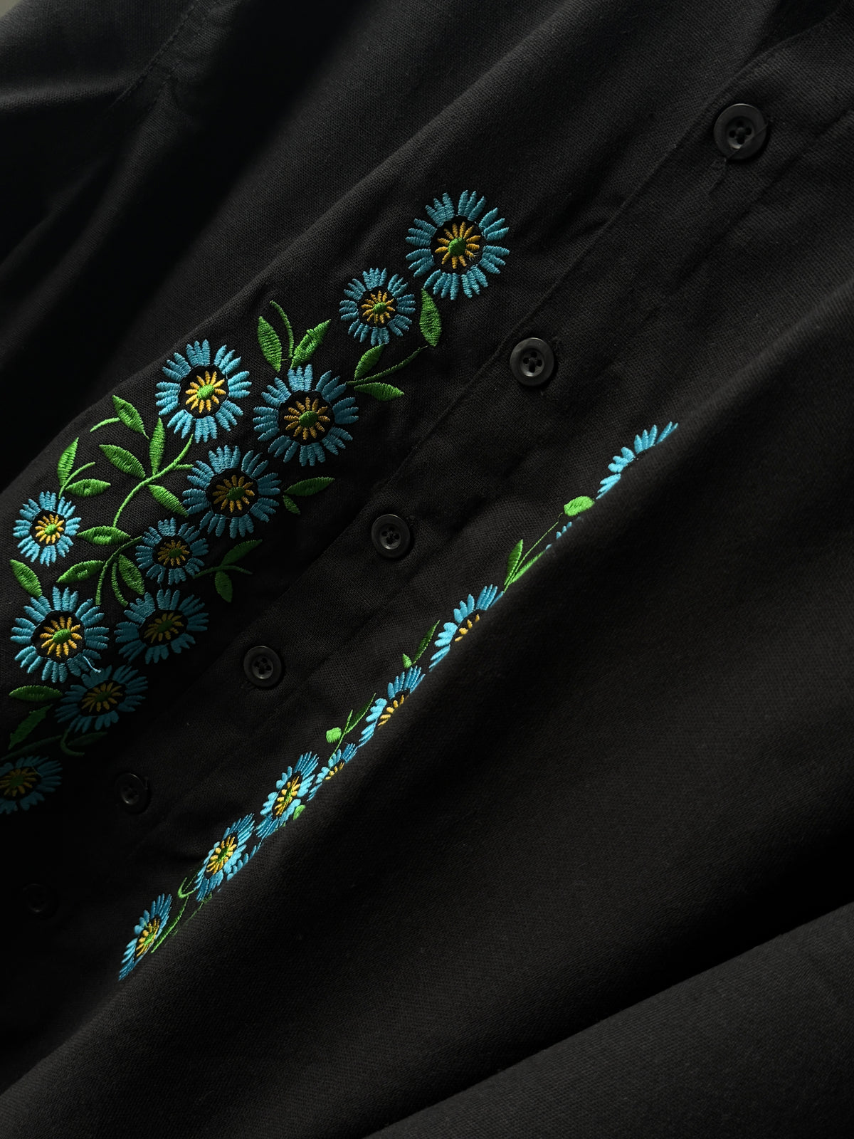 Blue Daisy Noir Embroidery 
Fullsleeve Shirt