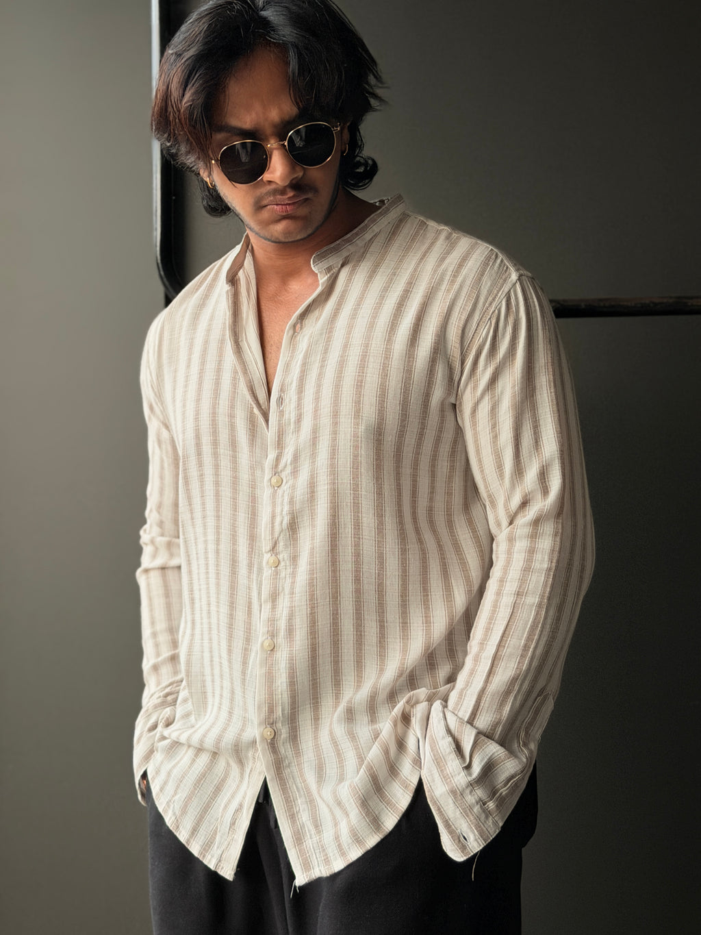 Softlilac Stripe Linen Fullsleeve Shirt