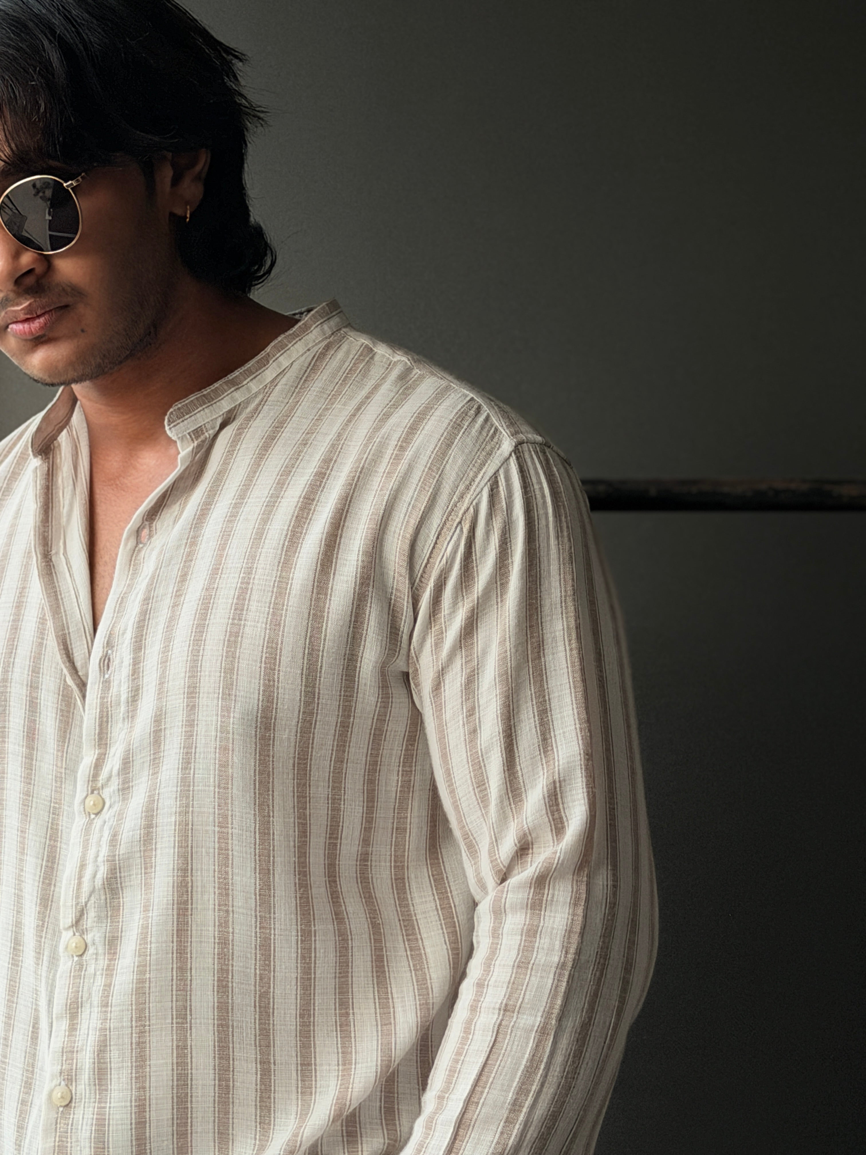 Softlilac Stripe Linen Fullsleeve Shirt